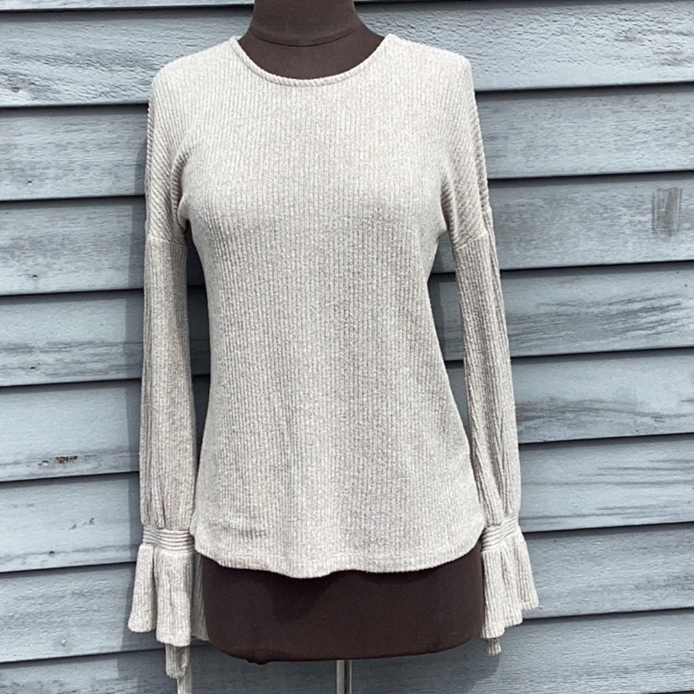 Lucky Brand Ribbed Sweater with Ruffle Tie Sleeve Size Small